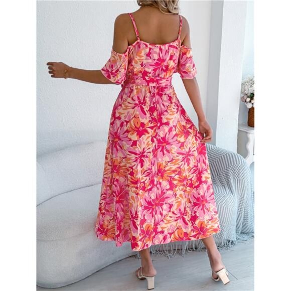 Printed Cold Shoulder Midi Cami Dress - Picture 8 of 15
